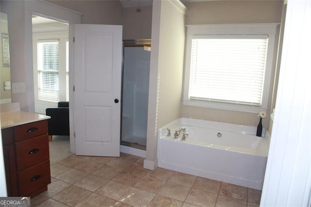 730 Midway, Canton, GA 30114 - full bathroom featuring vanity, a garden tub, and a stall shower