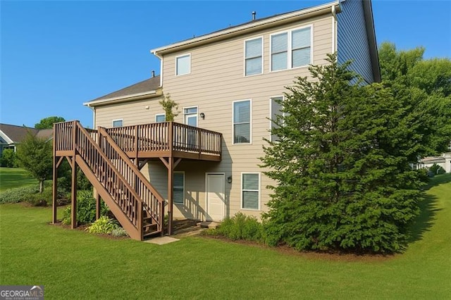 730 Midway, Canton, GA 30114 - back of property with a deck, a yard, and stairway