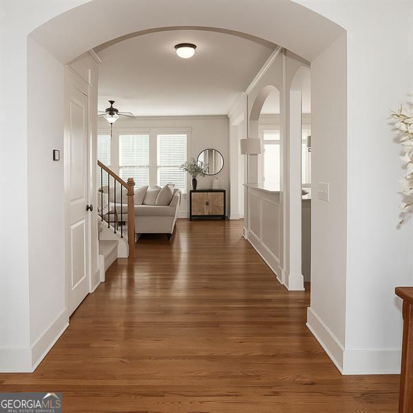 730 Midway, Canton, GA 30114 - hallway featuring wood finished floors and stairs