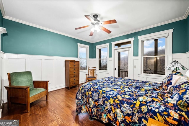 1043 Deer Run Rdg, Jasper, GA 30143 - bedroom with a decorative wall, access to outside, wood finished floors, wainscoting, and ornamental molding