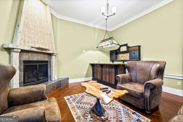 1043 Deer Run Rdg, Jasper, GA 30143 - living room featuring crown molding and a tile fireplace