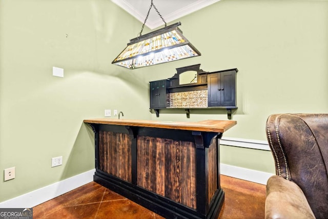 1043 Deer Run Rdg, Jasper, GA 30143 - office area with ornamental molding, a baseboard radiator, and bar with sink