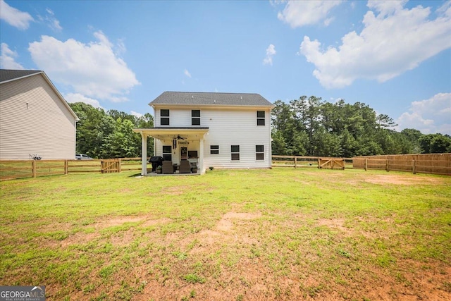 93 Oakdale Way, Temple, GA 30179 - rear view of house featuring a ceiling fan, a patio area, and a fenced backyard