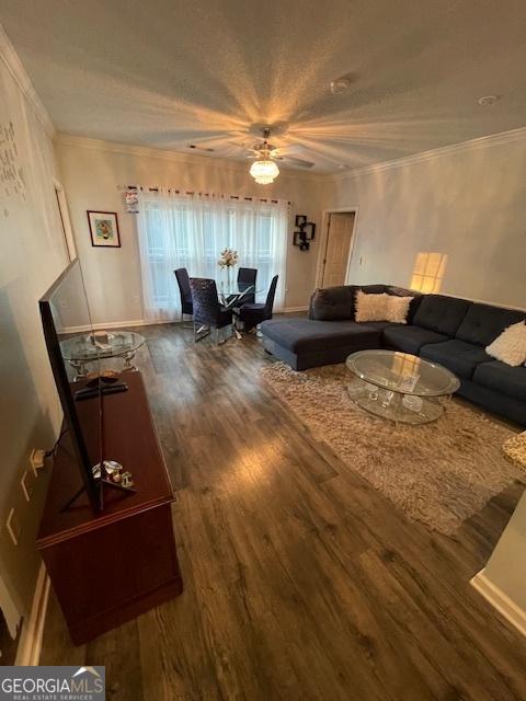 4333 Dunwoody Park Unit 2214, Atlanta, GA 30338 - living room with wood finished floors, ceiling fan, and crown molding