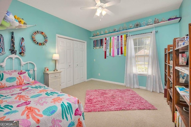 21 Hardwood Forest Cir, Brunswick, GA 31525 - bedroom featuring a closet, carpet, and ceiling fan