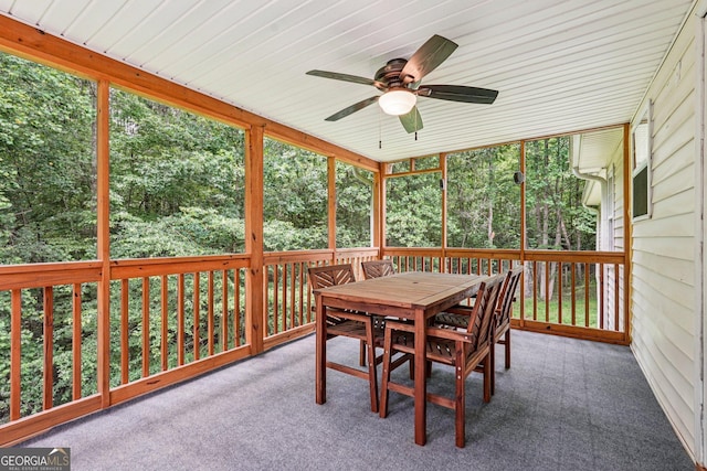 150 Buck Run E, Dahlonega, GA 30533 - sunroom with a ceiling fan and outdoor dining area