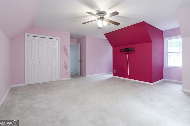 539 Riverbirch Trce, Stone Mountain, GA 30087 - additional living space with vaulted ceiling, ceiling fan, and carpet