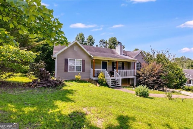 80 Jacob, Rockmart, GA 30153 - ranch-style house with a porch, a front yard, and a chimney