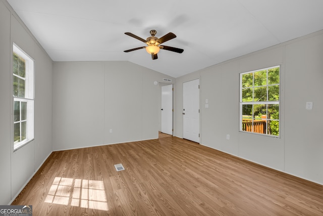 489 Berkeley Rd, Carlton, GA 30627 - unfurnished room with wood finished floors, a ceiling fan, lofted ceiling, and healthy amount of natural light