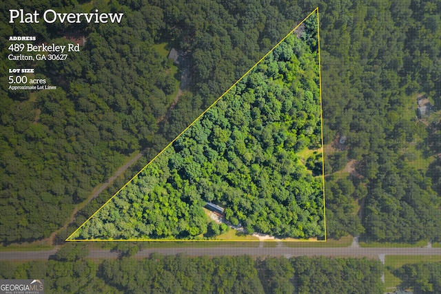 489 Berkeley Rd, Carlton, GA 30627 - aerial view of property and surrounding area featuring property parcel outlined
