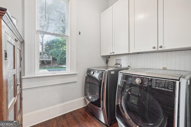 365 Seavy St, Senoia, GA 30276 - laundry room with cabinet space, independent washer and dryer, and dark wood-style flooring