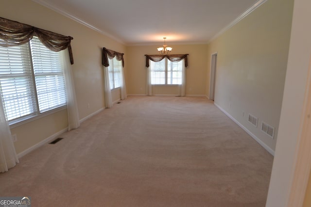 195 Twin Oaks Dr, Hampton, GA 30228 - empty room with a chandelier, crown molding, and light colored carpet