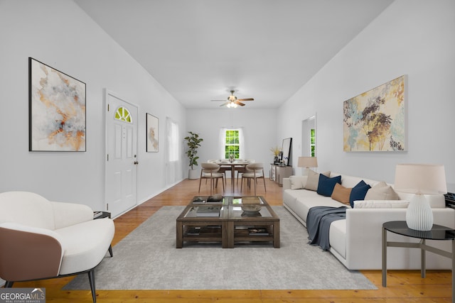 303 Oak Way Dr, Eastanollee, GA 30538 - living area featuring hardwood / wood-style floors and ceiling fan