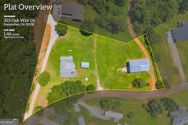 303 Oak Way Dr, Eastanollee, GA 30538 - aerial view of property and surrounding area with property boundaries highlighted