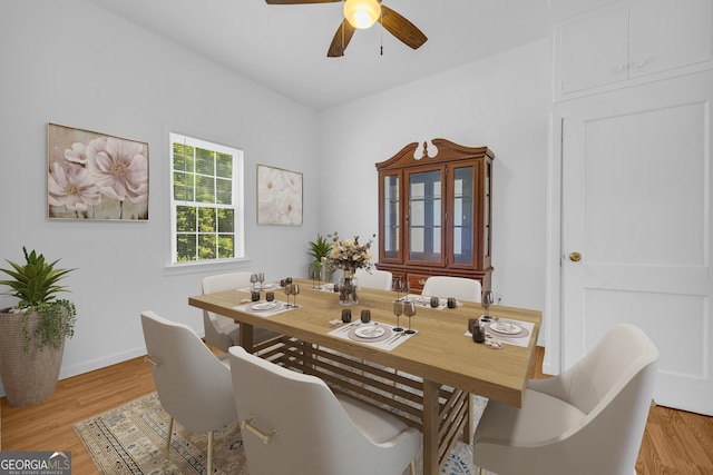 303 Oak Way Dr, Eastanollee, GA 30538 - dining room featuring ceiling fan and light wood finished floors