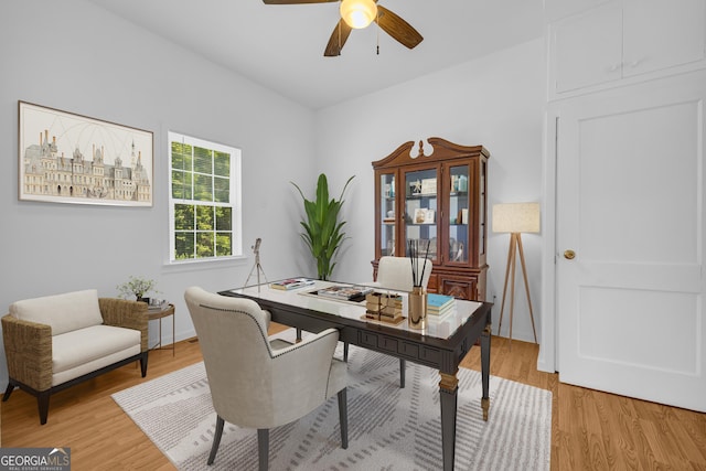 303 Oak Way Dr, Eastanollee, GA 30538 - office area featuring a ceiling fan and light wood finished floors