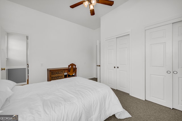 303 Oak Way Dr, Eastanollee, GA 30538 - bedroom with carpet, two closets, and ceiling fan