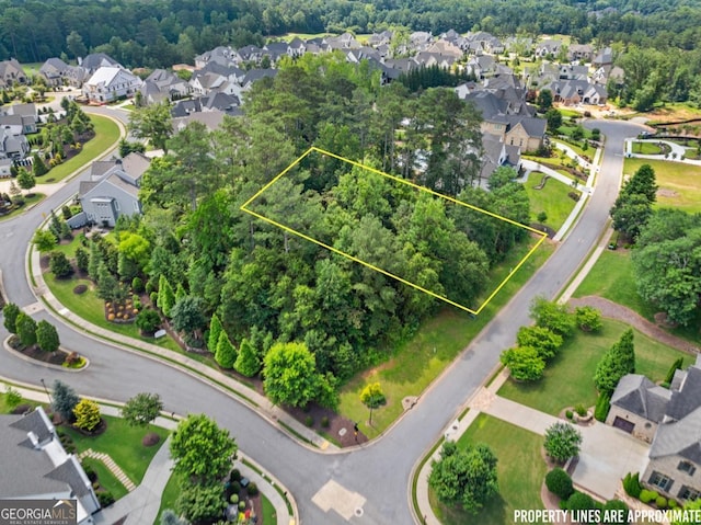 5021 Kings Close, Alpharetta, GA 30004 - aerial perspective of suburban area featuring property parcel outlined