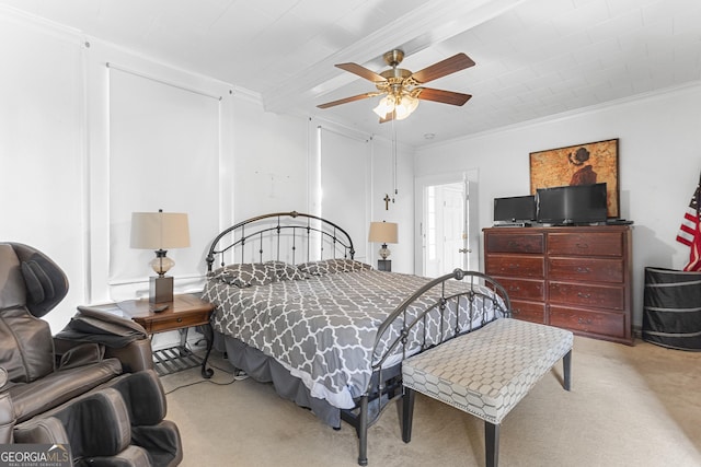 2540 Sugar Hill Rd, Unadilla, GA 31091 - bedroom featuring light colored carpet, ornamental molding, and ceiling fan