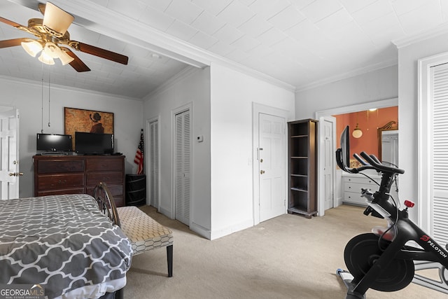 2540 Sugar Hill Rd, Unadilla, GA 31091 - carpeted bedroom featuring crown molding and ceiling fan