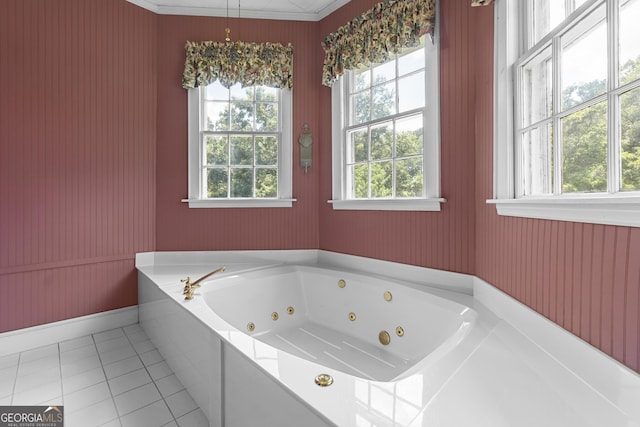 2540 Sugar Hill Rd, Unadilla, GA 31091 - full bathroom with a tub with jets, tile patterned flooring, and ornamental molding