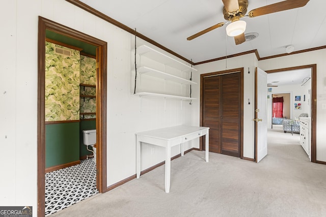 2540 Sugar Hill Rd, Unadilla, GA 31091 - corridor with light colored carpet and crown molding
