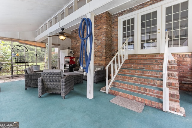 2540 Sugar Hill Rd, Unadilla, GA 31091 - view of patio featuring ceiling fan, french doors, and outdoor lounge area