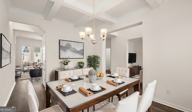 683 Edgar, Hampton, GA 30228 - dining room with wood finished floors, a chandelier, coffered ceiling, and beam ceiling