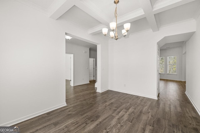 683 Edgar, Hampton, GA 30228 - spare room with a chandelier, dark wood finished floors, coffered ceiling, and beam ceiling