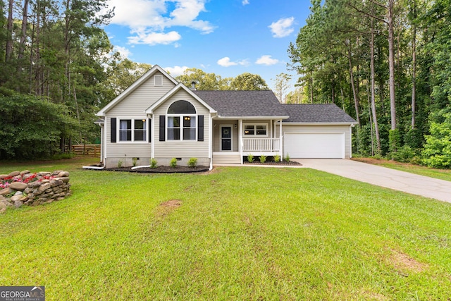 80 Austin Woods Dr, Senoia, GA 30276 - view of front facade with driveway, an attached garage, covered porch, crawl space, and a front yard