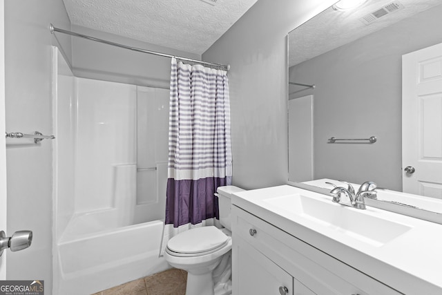 80 Austin Woods Dr, Senoia, GA 30276 - bathroom featuring a textured ceiling, vanity, shower / bath combination with curtain, and tile patterned flooring
