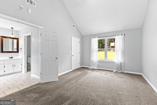 80 Austin Woods Dr, Senoia, GA 30276 - unfurnished bedroom with carpet, a textured ceiling, and high vaulted ceiling