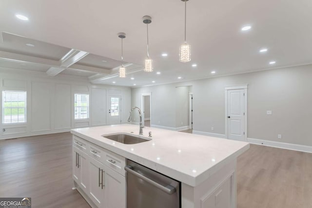 540 Sunset Ave, Comer, GA 30629 - kitchen featuring dishwasher, open floor plan, light wood-type flooring, white cabinetry, and recessed lighting