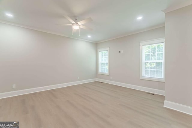540 Sunset Ave, Comer, GA 30629 - empty room featuring a ceiling fan, light wood finished floors, ornamental molding, and recessed lighting