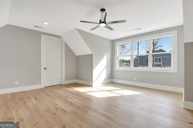 194 Forest Berry Ct Unit 98M2, Newnan, GA 30265 - bonus room with vaulted ceiling, light wood-style flooring, a ceiling fan, and recessed lighting