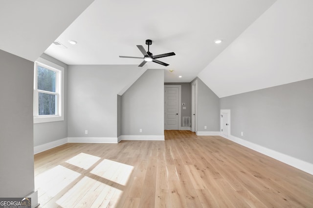194 Forest Berry Ct Unit 98M2, Newnan, GA 30265 - bonus room with ceiling fan, light wood-style flooring, vaulted ceiling, and recessed lighting