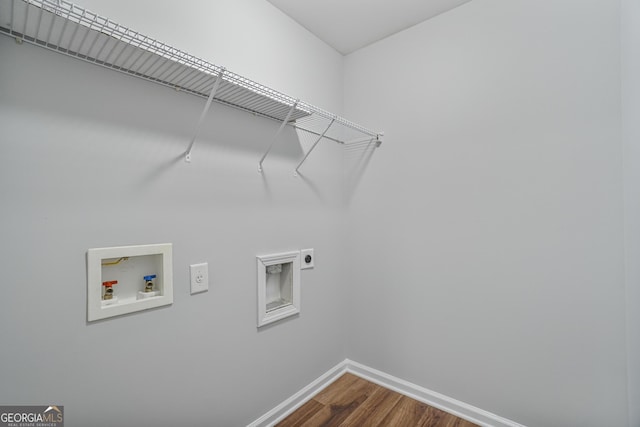 2203 Hyssop Way, Buford, GA 30519 - laundry area featuring electric dryer hookup, washer hookup, and dark wood-type flooring