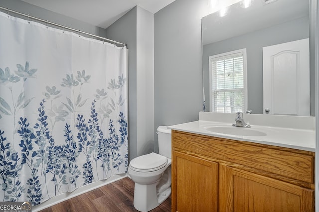2203 Hyssop Way, Buford, GA 30519 - bathroom featuring vanity, wood finished floors, and a shower with curtain