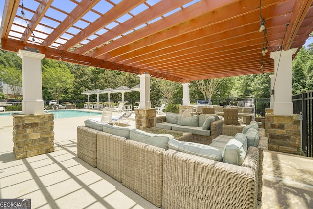 2203 Hyssop Way, Buford, GA 30519 - view of patio / terrace featuring an outdoor hangout area, a pergola, and an outdoor kitchen