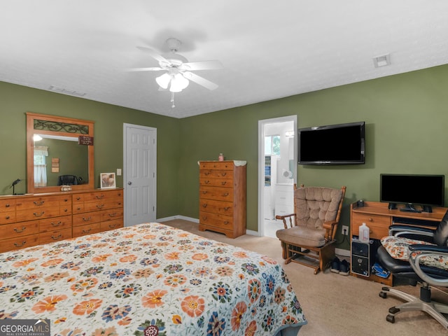 2866 Rosecommons Dr, Hampton, GA 30228 - carpeted bedroom featuring a ceiling fan and connected bathroom