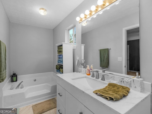 2866 Rosecommons Dr, Hampton, GA 30228 - full bathroom featuring vanity, a garden tub, a textured ceiling, and wood finished floors