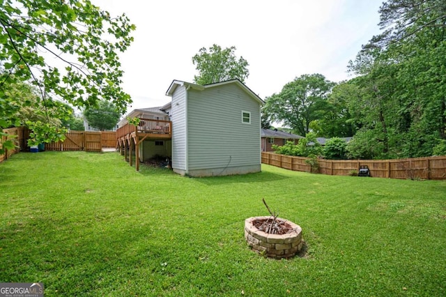 963 Turner Dr SE, Smyrna, GA 30080 - fenced backyard with a deck and an outdoor fire pit