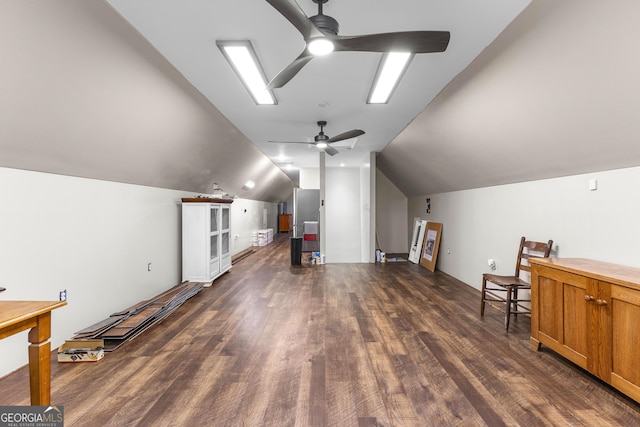152 Bear Creek Rd, Moreland, GA 30259 - bonus room featuring a ceiling fan, vaulted ceiling, and dark wood-style floors