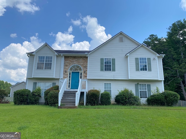 3059 Brass Dr, Austell, GA 30106 - bi-level home with a front lawn and stone siding