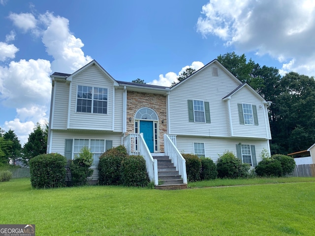 3059 Brass Dr, Austell, GA 30106 - bi-level home with a front lawn and stone siding