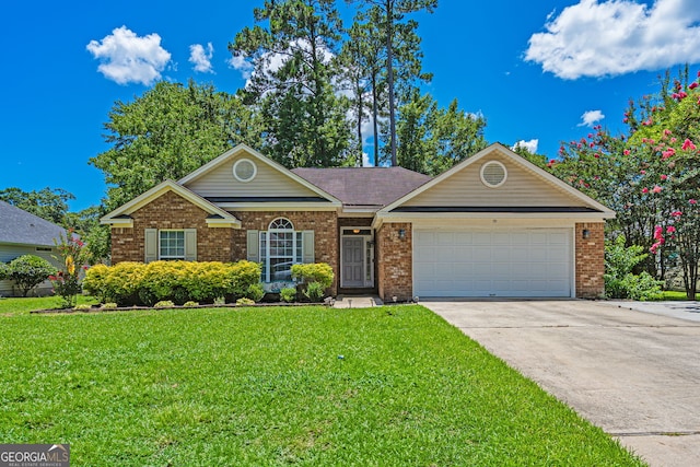 231 Brookstone Ct, Rincon, GA 31326 - view of front of property featuring brick siding, a garage, concrete driveway, and a front yard