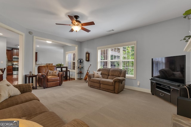 14 Hammock Ridge Dr, Newnan, GA 30265 - living area featuring ceiling fan and light carpet