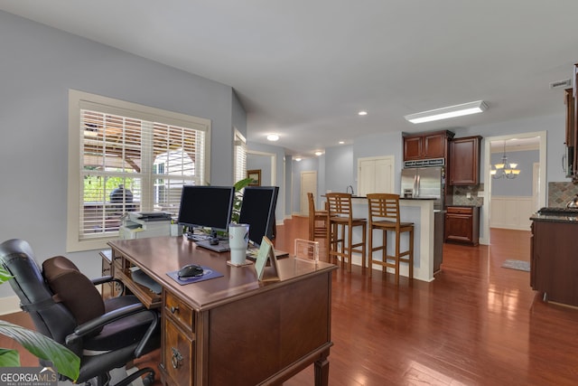 14 Hammock Ridge Dr, Newnan, GA 30265 - office space featuring dark wood-style floors, recessed lighting, and a chandelier