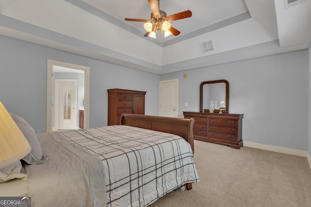 14 Hammock Ridge Dr, Newnan, GA 30265 - bedroom with carpet, a raised ceiling, and ceiling fan