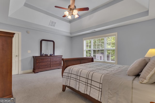 14 Hammock Ridge Dr, Newnan, GA 30265 - bedroom with a raised ceiling, carpet floors, and a ceiling fan